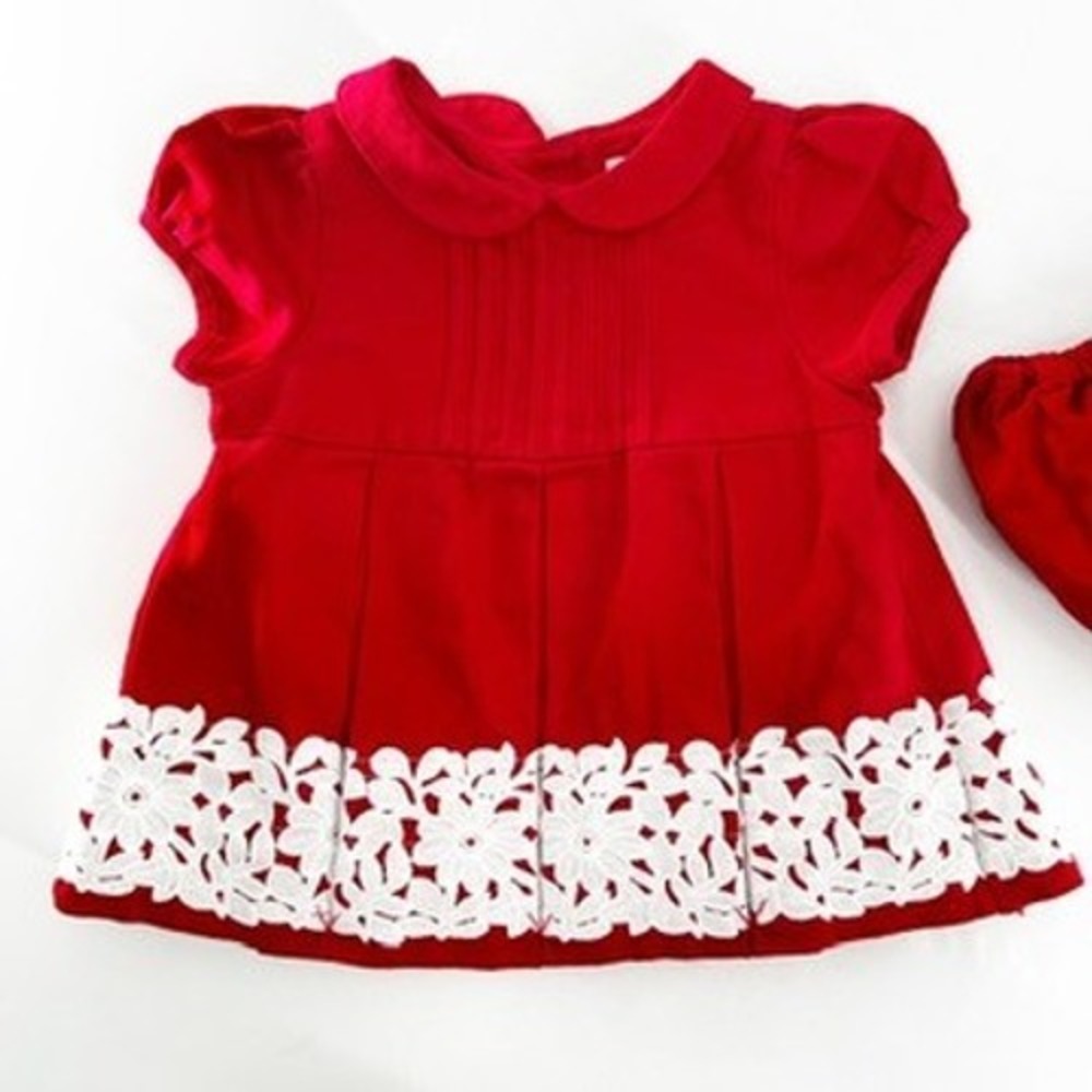Janie and Jack Red Lace Trim Dress and Bloomers Set Baby Girl 12 18 Months - Picture 2 of 5